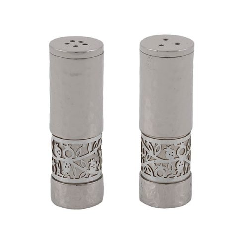 Yair Emanuel Hammered Salt & Pepper Set with Pomegranate Band - Stainless Steel