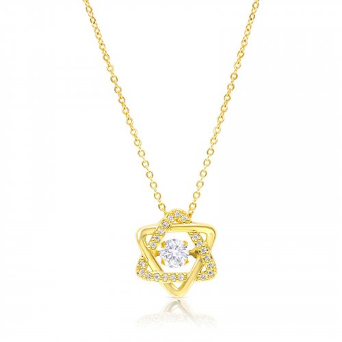 Yellow Gold Plated Necklace, Zircon Decorated Star of David Pendant  Stainless Steel