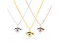 Yellow Gold Plated Necklace of Sterling Silver, Evil Eye Pendant - Glittering Zircons