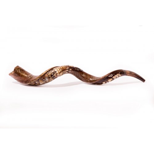 Yemenite Shofar with Hand Sculptured Jerusalem Design