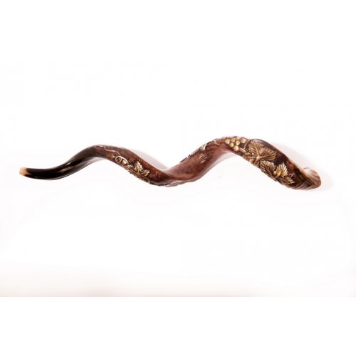 Yemenite Shofar with Hand Sculptured Seven Species Design