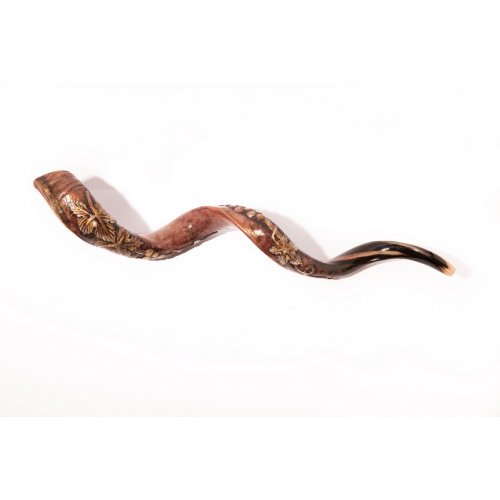 Yemenite Shofar with Hand Sculptured Seven Species Design