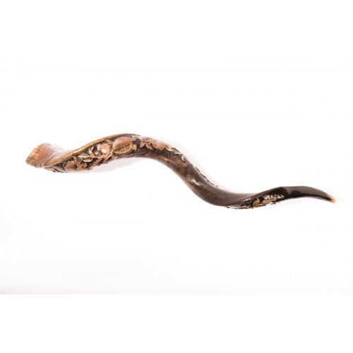 Yemenite Shofar with Hand Sculptured Seven Species Design