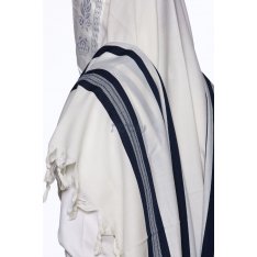 Yishtabach Classic Wool Tallit Non Slip Prayer Shawl - Dark Navy Stripes