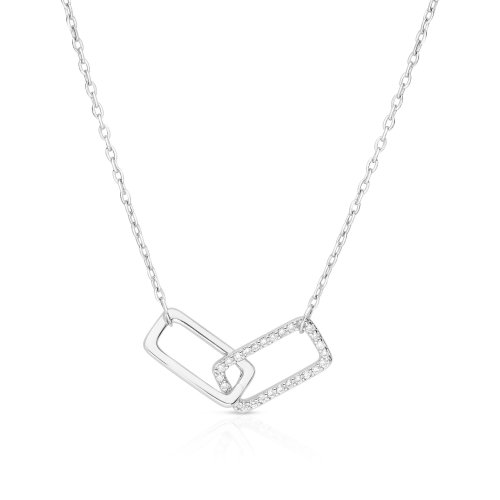 Zircon Pendant Necklace with Linking Rectangles  Choose Sterling Silver or Yellow Gold