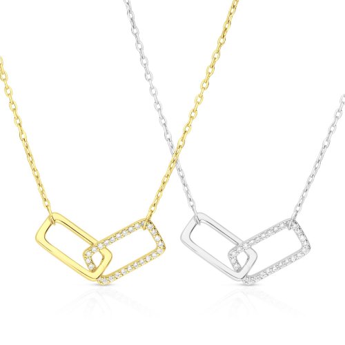 Zircon Pendant Necklace with Linking Rectangles  Choose Sterling Silver or Yellow Gold